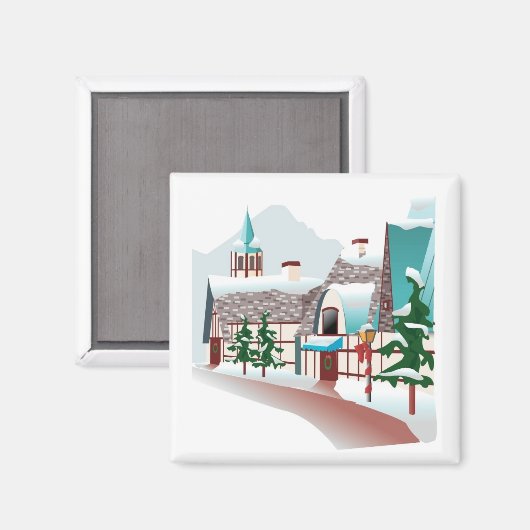 Aimant Village d'hiver à Noël (Recto/Verso)
