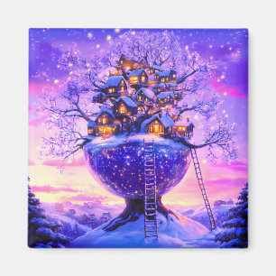 Aimant Village paysager d'arbres enneigés Fantaisie hiver