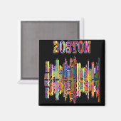 Aimant Ville colorée de Boston (Recto/Verso)