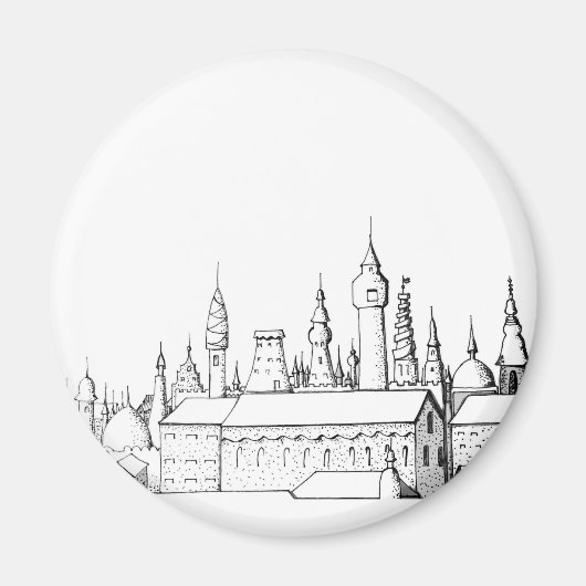 Aimant ville fabuleuse . artwork . noir et blanc (Devant)