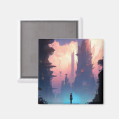 Aimant Ville futuriste de science-fiction (Recto/Verso)