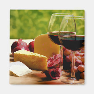 Aimant Vin, fromage et fruit de campagne