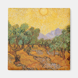 Aimant Vincent van Gogh - Oliviers, Ciel Jaune et Soleil