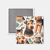 Aimant Vintage Airedale Terrier sans fil (Recto/Verso)