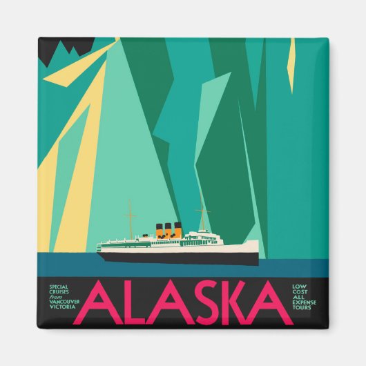 Aimant Vintage Alaska Travel Poster Art, Taku Glacier (Devant)