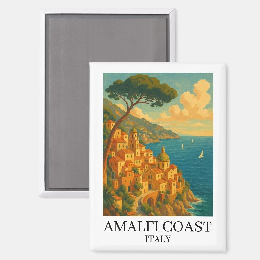 Aimant Vintage Amalfi Coast Italy Illustration (Recto/Verso)