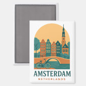 Aimant Vintage Amsterdam - Pays-Bas Rétro (Recto/Verso)