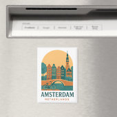 Aimant Vintage Amsterdam - Pays-Bas Rétro (In Situ (Lave-vaisselle))
