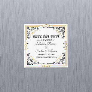 Aimant Vintage Art Déco Elégant Black White Gold Mariage