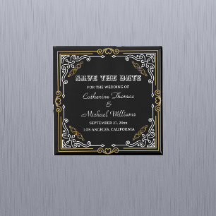 Aimant Vintage Art Déco Elégant Black White Gold Mariage