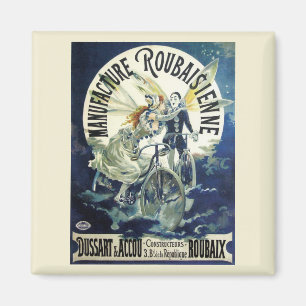 Aimant Vintage Art Nouveau Fairies, Pierrot Bicycle Moon