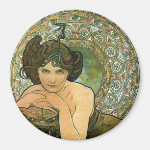 Aimant Vintage Art Nouveau Mucha Emerald Tempress Vert