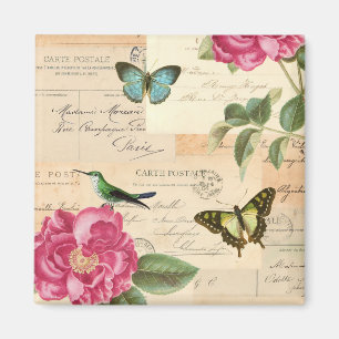 Aimant vintage avec des roses et des papillons