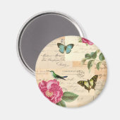 Aimant vintage avec roses et papillons (Recto/Verso)