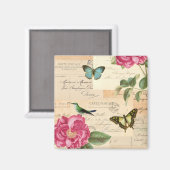 Aimant vintage avec roses et papillons (Recto/Verso)