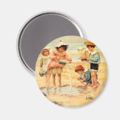 Aimant Vintage Beach Boy Girl Children Art (Recto/Verso)