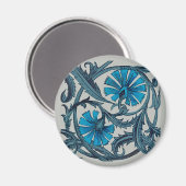 Aimant vintage bleu antique fleurs artisanat rustique (Recto/Verso)