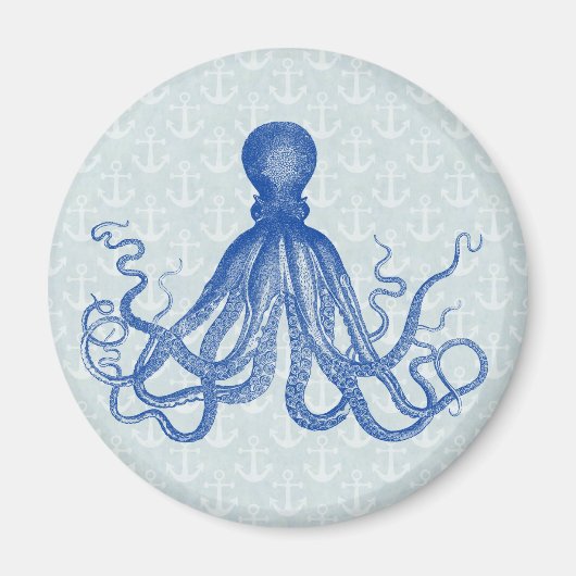 Aimant Vintage Blue Octopus avec Anchors (Devant)