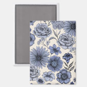 Aimant Vintage Blue Toile Floral Botanical Pattern (Recto/Verso)