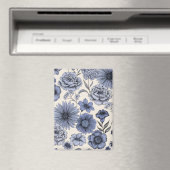 Aimant Vintage Blue Toile Floral Botanical Pattern (In Situ (Lave-vaisselle))