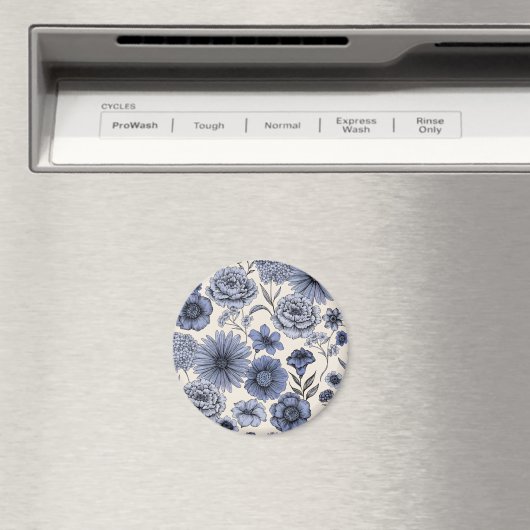 Aimant Vintage Blue Toile Floral Botanical Pattern (In Situ (Lave-vaisselle))