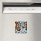 Aimant Vintage Border Collie Snowy Village Christmas (In Situ (Lave-vaisselle))