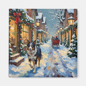 Aimant Vintage Border Collie Snowy Village Christmas (Devant)