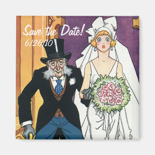 Aimant Vintage Bride and Groom Wedding Save the Date!