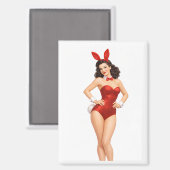 Aimant Vintage Brunette Pin-Up Bunny Girl Bodysuit  (Recto/Verso)
