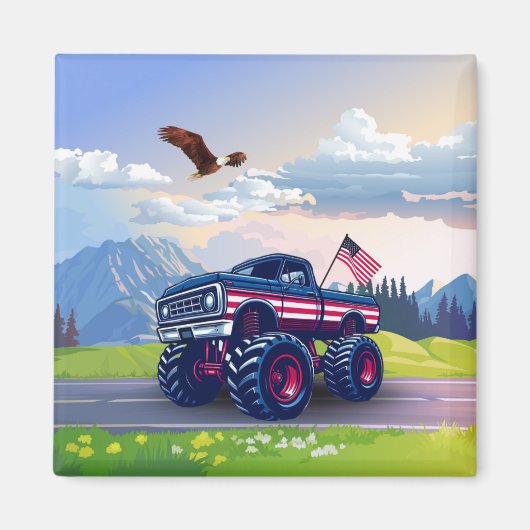 Aimant Vintage, camion monstre américain (Devant)