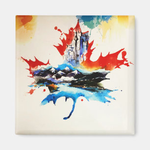 Aimant Vintage Canada Maple Leaf Travel Love Aquarelle