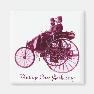 Aimant Vintage Cars Gathering, violet rose violet blanc