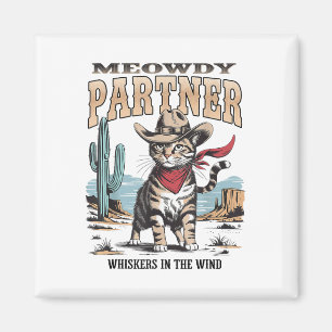 Aimant Vintage Cat Meowdy Partenaire Cowboy Cadeaux Pour
