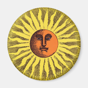 Aimant Vintage Celestial Yellow Smiling Happy Hippie Sun
