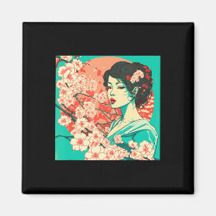 Aimant Vintage cerisier en fleurs Sakura Anime d'art japo