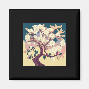 Aimant Vintage cerisier en fleurs Sakura Anime d'art japo