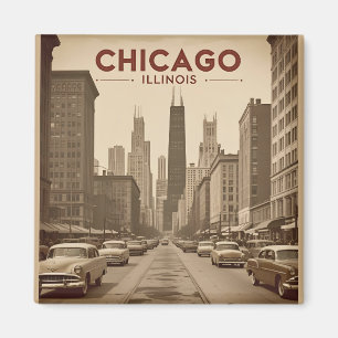 Aimant Vintage Chicago Illinois City Skyline Retro Travel