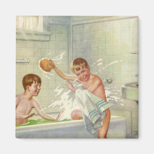 Aimant Vintage Children, Boys Brothers Splashing in Tub