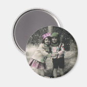 Aimant Vintage Christmas, Best Friends on Skis (Recto/Verso)