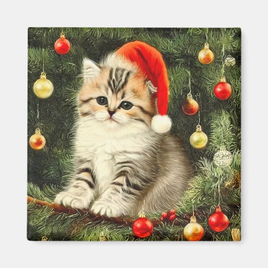 Aimant Vintage Christmas Kitten (Devant)