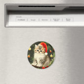 Aimant Vintage Christmas Kitten (In Situ (Lave-vaisselle))
