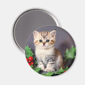 Aimant Vintage Christmas Kitten et Holly (Recto/Verso)
