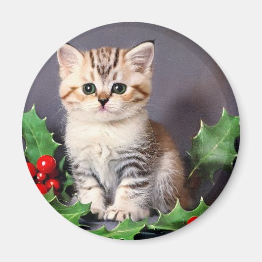 Aimant Vintage Christmas Kitten et Holly (Devant)