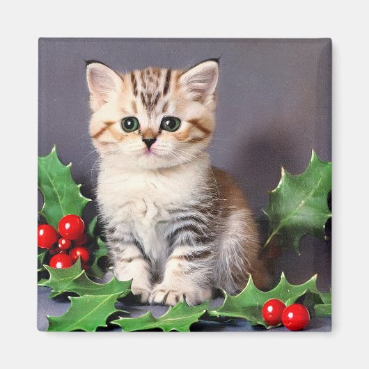 Aimant Vintage Christmas Kitten et Holly (Devant)