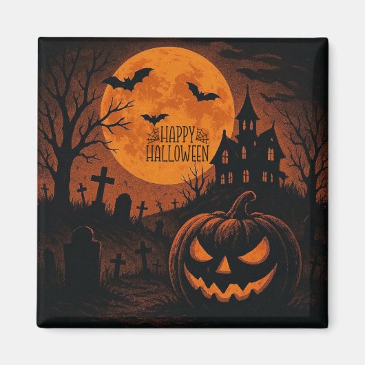 Aimant Vintage, classique Happy Halloween citrouille (Devant)