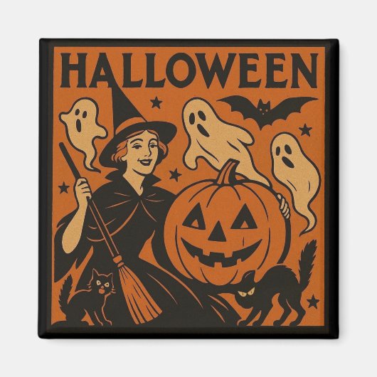 Aimant Vintage, classique sorcière d'Halloween, fantôme & (Devant)