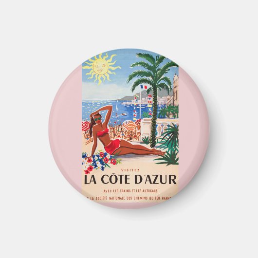 Aimant Vintage Côte d'Azur Beach Girl (Devant)