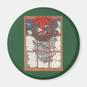 Aimant Vintage couronne de Noël dans une fenêtre avec nei