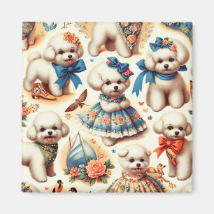 Aimant Vintage Cute Bichon Frisé Peinture