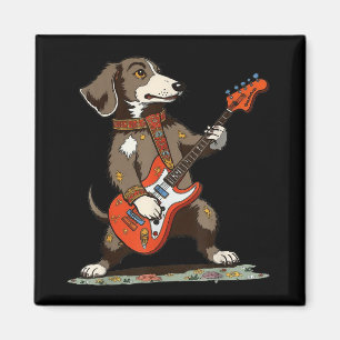 Aimant Vintage Dachshund Weenie Jouer Guitare Funny Chien
